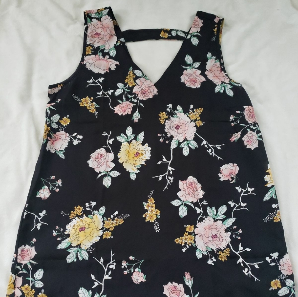 Maurices Black Floral Dress Tank Top XS Black & Pink Yellow Flowers NWT!